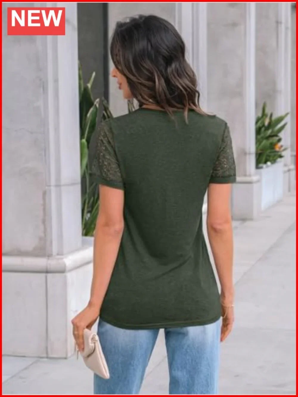 Women's Dressy Lace Short Sleeve T-Shirt Blouse Business Casual Top - Picture 3 of 6